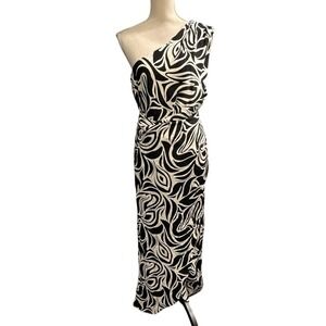 Donna Morgan Dress Black Satin Hi Low Faux Wrap Maxi Size 16 Wedding Guest Gala